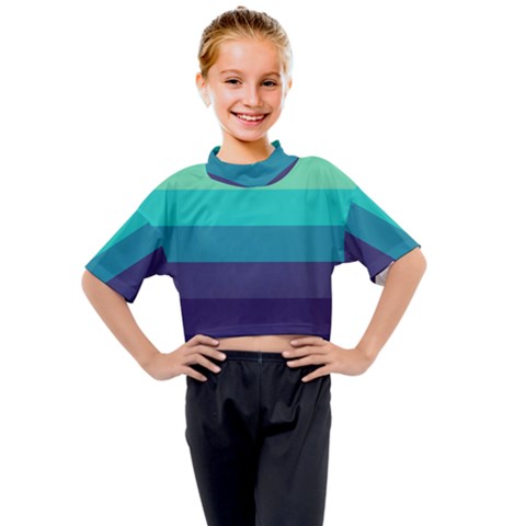 Blue Gradient Stripes  Kids Mock Neck Tee by Dazzleway