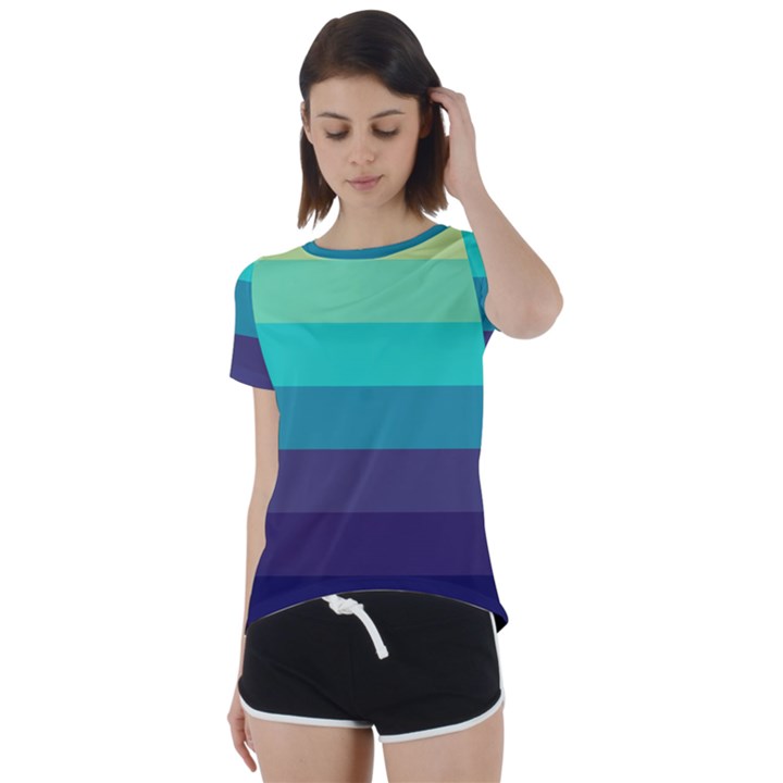 Blue gradient stripes  Short Sleeve Foldover Tee