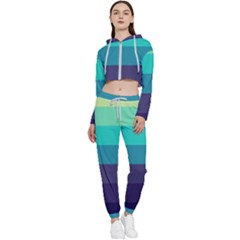 Blue Gradient Stripes  Cropped Zip Up Lounge Set