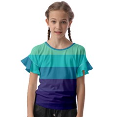 Blue Gradient Stripes  Kids  Cut Out Flutter Sleeves