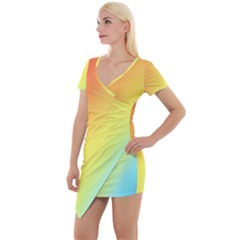 Rainbow Gradient  Short Sleeve Asymmetric Mini Dress by Dazzleway