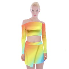 Rainbow Gradient  Off Shoulder Top With Mini Skirt Set by Dazzleway