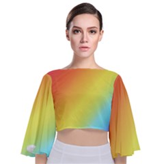 Rainbow Gradient  Tie Back Butterfly Sleeve Chiffon Top by Dazzleway