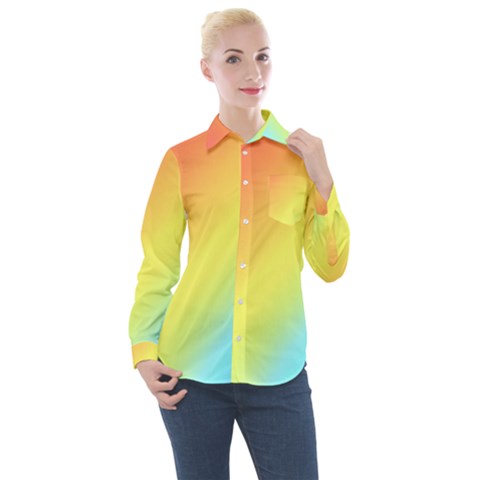 Rainbow Gradient  Women s Long Sleeve Pocket Shirt by Dazzleway