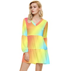 Rainbow Gradient  Tiered Long Sleeve Mini Dress