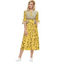 Beer Bubbles Bow Sleeve Chiffon Midi Dress