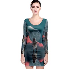 Astronaut-moon-space-nasa-planet Long Sleeve Bodycon Dress by Sudhe