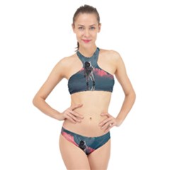 Astronaut-moon-space-nasa-planet High Neck Bikini Set by Sudhe