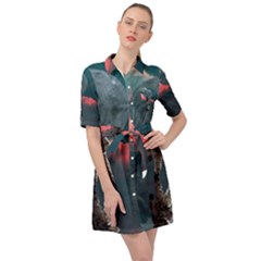 Astronaut-moon-space-nasa-planet Belted Shirt Dress by Sudhe