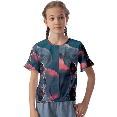 Astronaut-moon-space-nasa-planet Kids  Cuff Sleeve Scrunch Bottom Tee by Sudhe