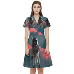 Astronaut-moon-space-nasa-planet Short Sleeve Waist Detail Dress by Sudhe