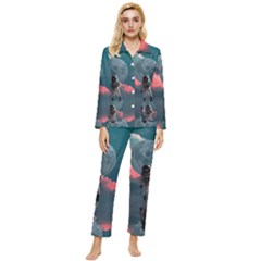 Astronaut-moon-space-nasa-planet Womens  Long Sleeve Pocket Pajamas Set