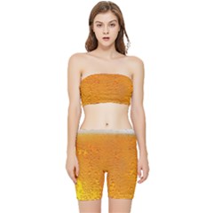 Beer Bubbles Pattern Stretch Shorts And Tube Top Set