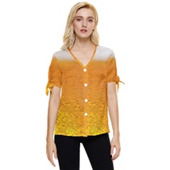 Beer Bubbles Pattern Bow Sleeve Button Up Top