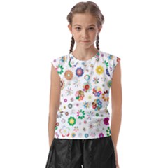 Flower Floral Pattern Kids  Raglan Cap Sleeve Tee