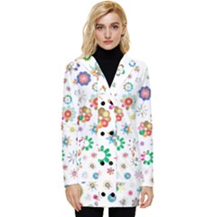 Flower Floral Pattern Button Up Hooded Coat 