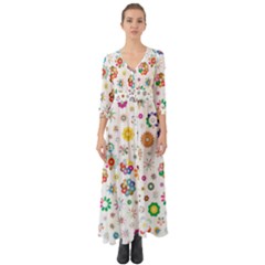 Flower Floral Pattern Button Up Boho Maxi Dress