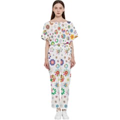 Flower Floral Pattern Batwing Lightweight Jumpsuit