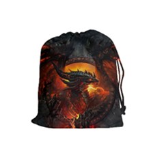 Dragon Fire Fantasy Art Drawstring Pouch (large)