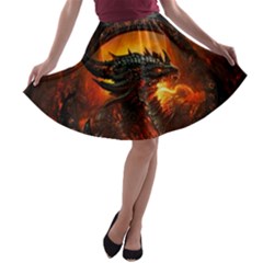 Dragon Fire Fantasy Art A-line Skater Skirt by Sudhe