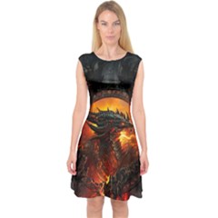 Dragon Fire Fantasy Art Capsleeve Midi Dress