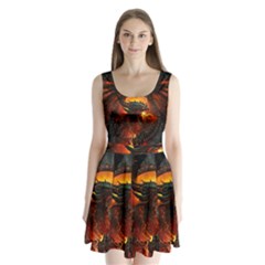 Dragon Fire Fantasy Art Split Back Mini Dress  by Sudhe