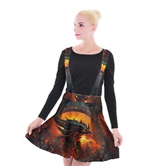 Dragon Fire Fantasy Art Suspender Skater Skirt by Sudhe