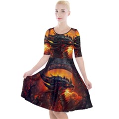 Dragon Fire Fantasy Art Quarter Sleeve A-line Dress by Sudhe