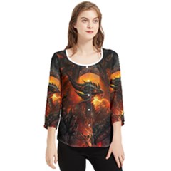 Dragon Fire Fantasy Art Chiffon Quarter Sleeve Blouse by Sudhe