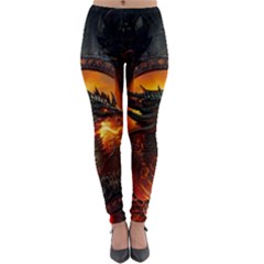 Dragon Fire Fantasy Art Lightweight Velour Leggings by Sudhe