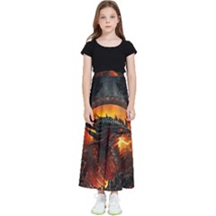 Dragon Fire Fantasy Art Kids  Flared Maxi Skirt