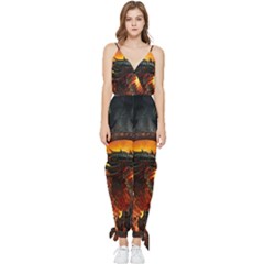 Dragon Fire Fantasy Art Sleeveless Tie Ankle Jumpsuit