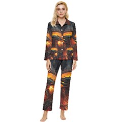 Dragon Fire Fantasy Art Womens  Long Sleeve Pocket Pajamas Set