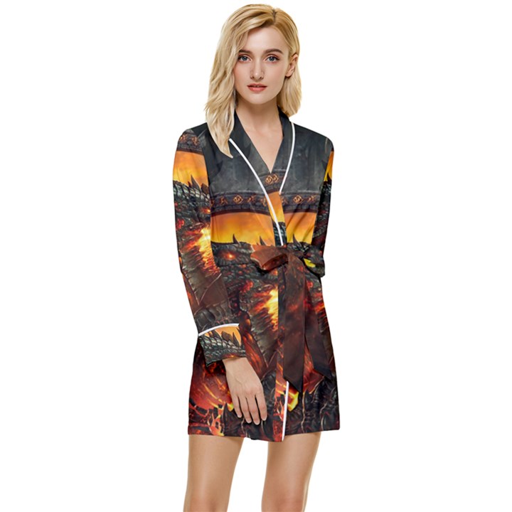 Dragon Fire Fantasy Art Long Sleeve Satin Robe