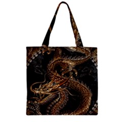 Fantasy Dragon Pentagram Zipper Grocery Tote Bag by Sudhe