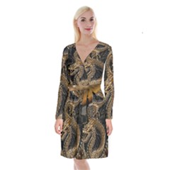 Fantasy Dragon Pentagram Long Sleeve Velvet Front Wrap Dress by Sudhe