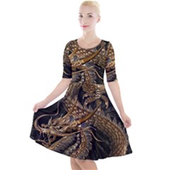 Fantasy Dragon Pentagram Quarter Sleeve A-line Dress by Sudhe