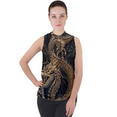 Fantasy Dragon Pentagram Mock Neck Chiffon Sleeveless Top by Sudhe