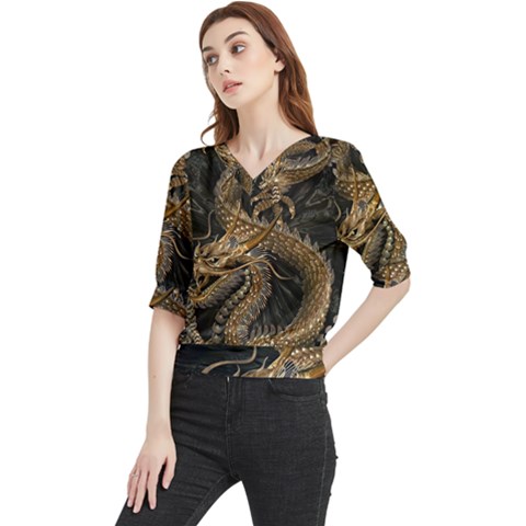 Fantasy Dragon Pentagram Quarter Sleeve Blouse by Sudhe