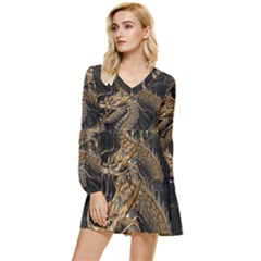 Fantasy Dragon Pentagram Tiered Long Sleeve Mini Dress by Sudhe