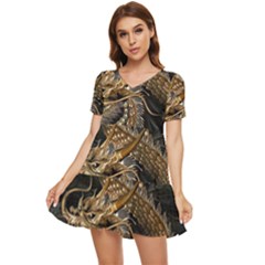 Fantasy Dragon Pentagram Tiered Short Sleeve Mini Dress by Sudhe