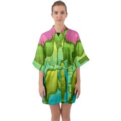 Background-color-texture-bright Half Sleeve Satin Kimono  by Sudhe