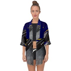 Science-fiction-sci-fi-sci-fi-logo Open Front Chiffon Kimono by Sudhe