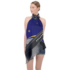 Science-fiction-sci-fi-sci-fi-logo Halter Asymmetric Satin Top by Sudhe