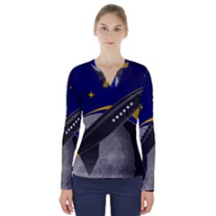 Science-fiction-sci-fi-sci-fi-logo V-neck Long Sleeve Top by Sudhe