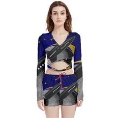 Science-fiction-sci-fi-sci-fi-logo Velvet Wrap Crop Top And Shorts Set by Sudhe