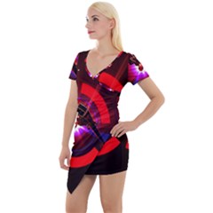 Science-fiction-cover-adventure Short Sleeve Asymmetric Mini Dress by Sudhe