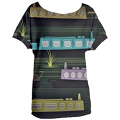 Narrow-boats-scene-pattern Women s Oversized Tee by Sudhe