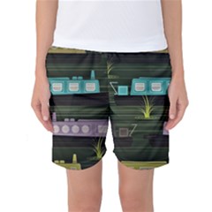 Narrow-boats-scene-pattern Women s Basketball Shorts by Sudhe