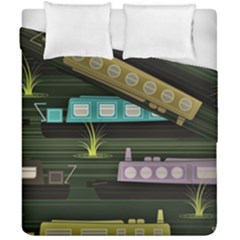 Narrow-boats-scene-pattern Duvet Cover Double Side (california King Size) by Sudhe